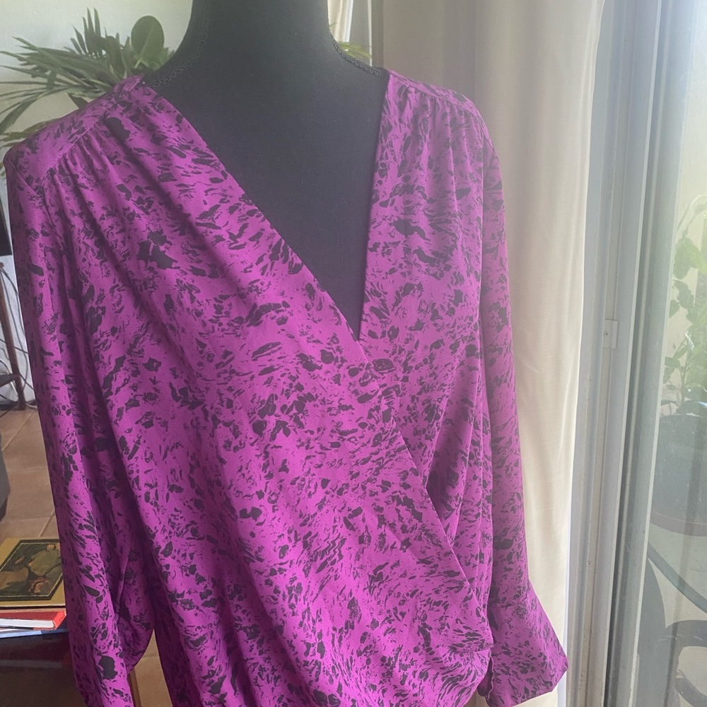 INC International Concepts Purple Patterned Blouse - Picture 4 of 4
